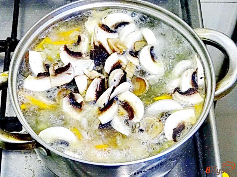 Фото приготовление рецепта: Грибной суп с шампиньонами и плавленым сыром шаг №5