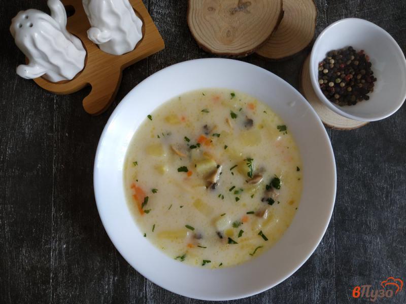 Фото приготовление рецепта: Сырный суп с шампиньонами шаг №7