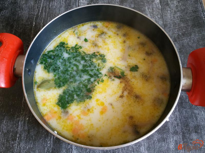 Фото приготовление рецепта: Сырный суп с шампиньонами шаг №6