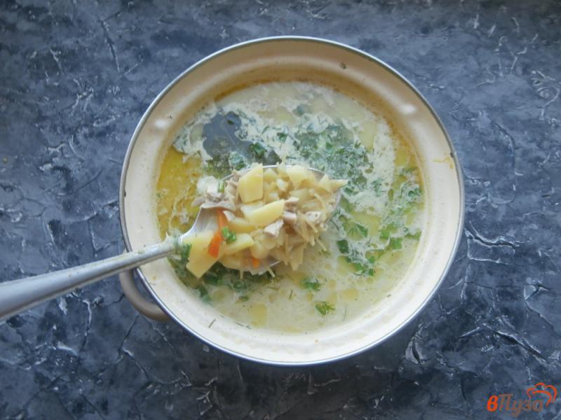 Фото приготовление рецепта: Куриный суп с плавленым сыром и вермишелью шаг №8