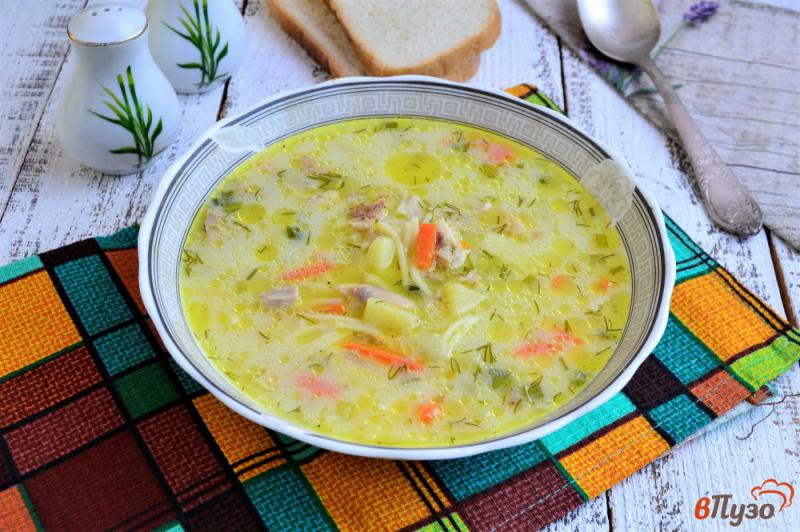 Фото приготовление рецепта: Куриный суп с плавленым сыром и вермишелью шаг №9