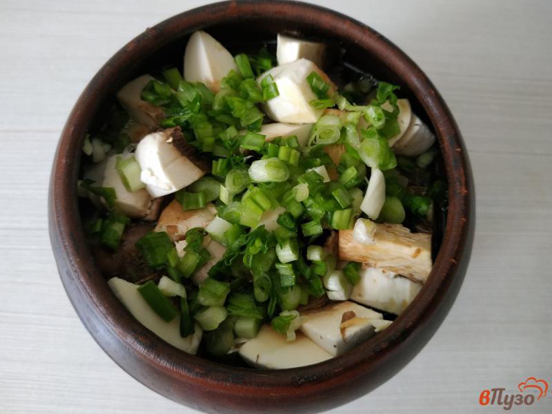 Фото приготовление рецепта: Запечённая картошка с курицей и грибами в горшочке шаг №6