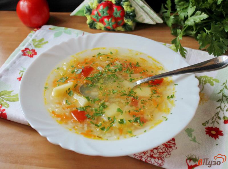 Фото приготовление рецепта: Овощной суп с рисом и помидором шаг №6