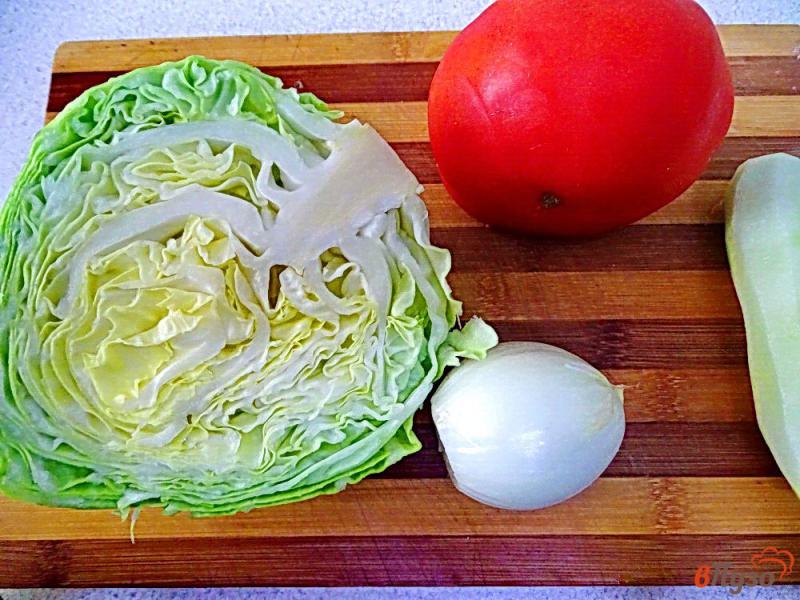 Фото приготовление рецепта: Салат из молодой капусты помидоров и огурцов шаг №1