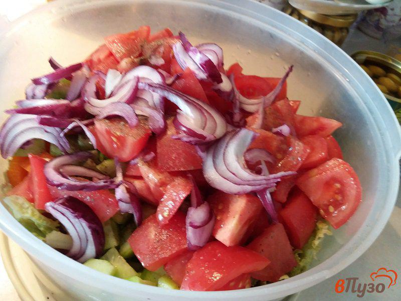 Фото приготовление рецепта: Греческий салат с зелеными оливками шаг №7