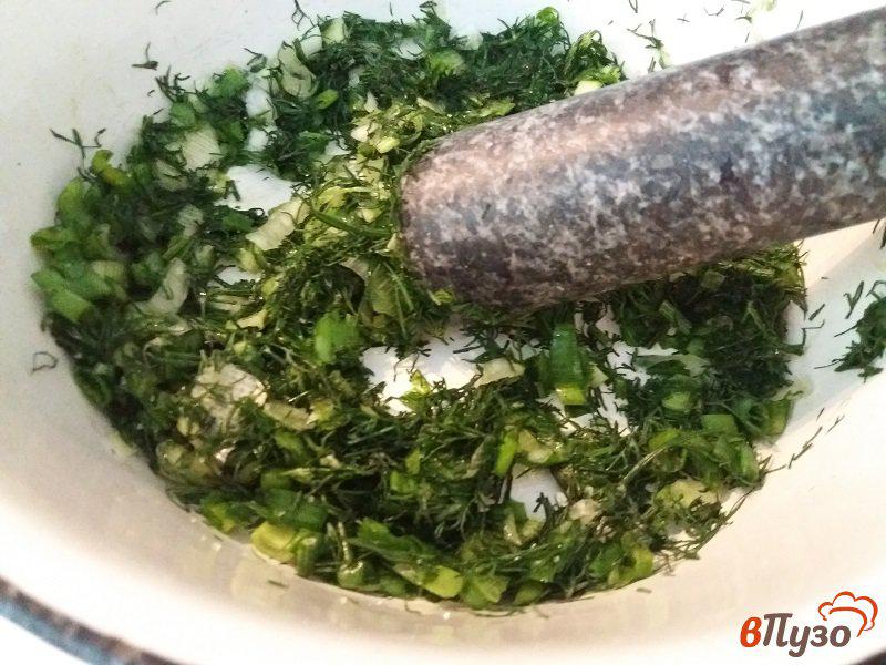 Фото приготовление рецепта: Окрошка на кефире с зеленью и яйцом шаг №4