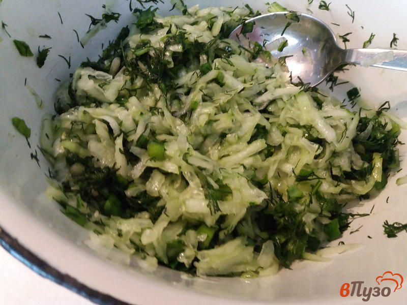 Фото приготовление рецепта: Окрошка на кефире с зеленью и яйцом шаг №6