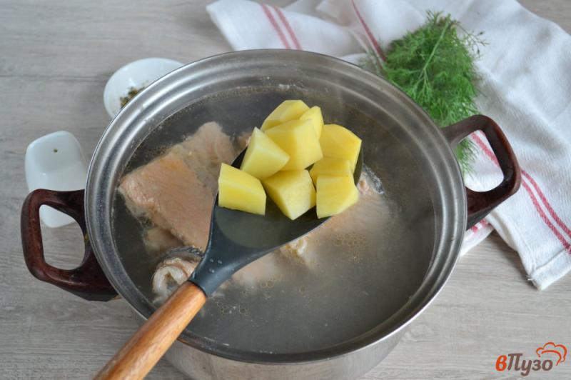 Фото приготовление рецепта: Суп с хребтами семги шаг №5