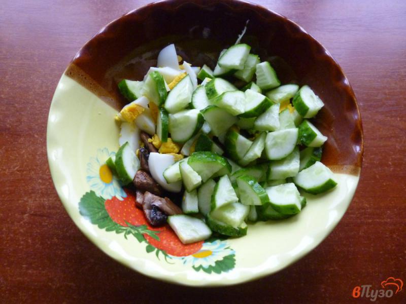 Фото приготовление рецепта: Салат из огурцов и жареных шампиньонов шаг №4