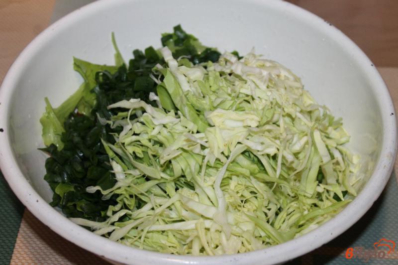 Фото приготовление рецепта: Зеленый салат с редисом и капустой шаг №5