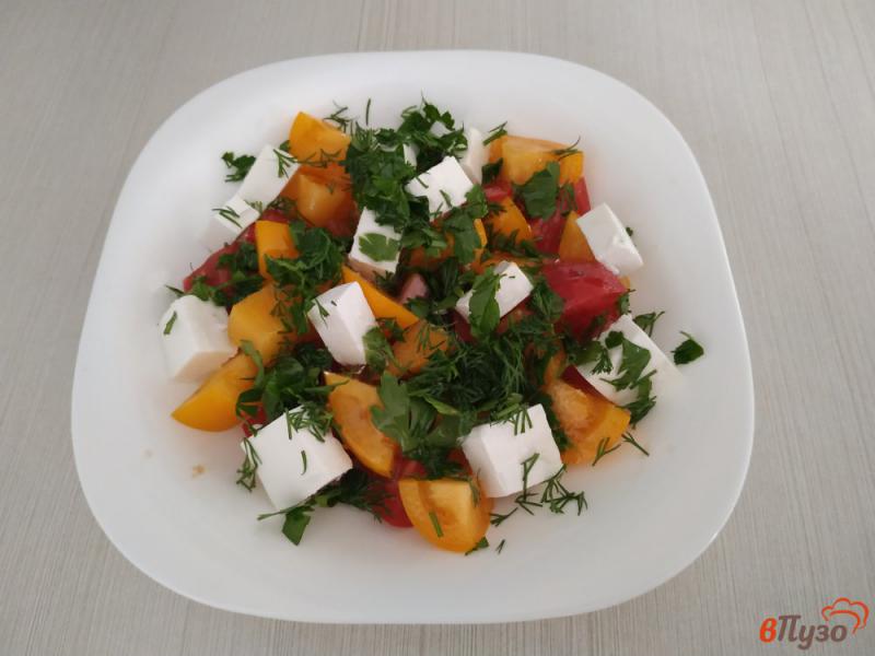 Фото приготовление рецепта: Салат с двух видов помидор и сыра фета шаг №5