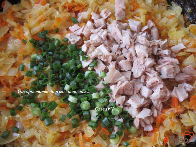 Фото приготовление рецепта: Рулеты из лаваша с капустой, курицей и зеленым луком шаг №2