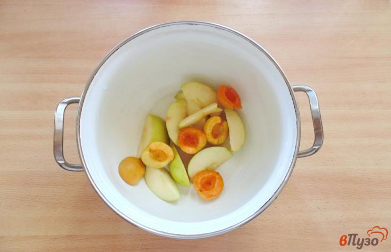 Фото приготовление рецепта: Компот из яблок, абрикос и вишни шаг №2
