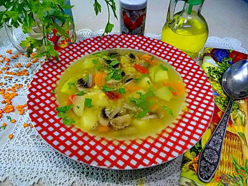 Фото приготовление рецепта: Суп из чечевицы с овощами и грибами шаг №11