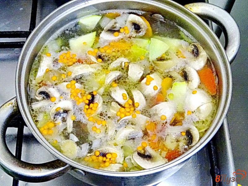Фото приготовление рецепта: Суп из чечевицы с овощами и грибами шаг №10