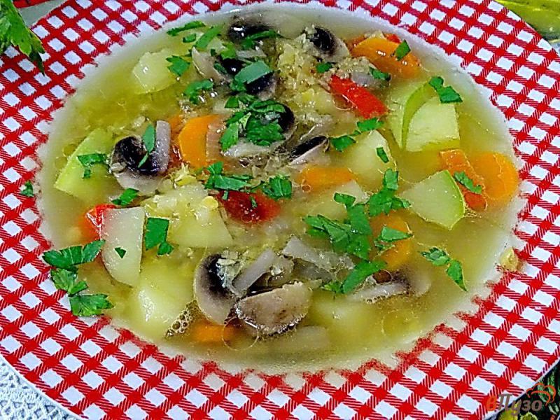 Фото приготовление рецепта: Суп из чечевицы с овощами и грибами шаг №12