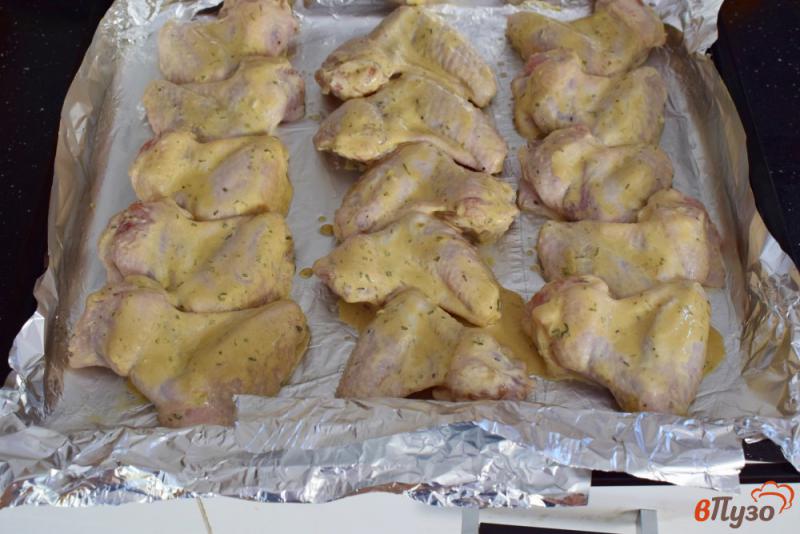 Фото приготовление рецепта: Горчично-соевые крылышки в духовке шаг №5