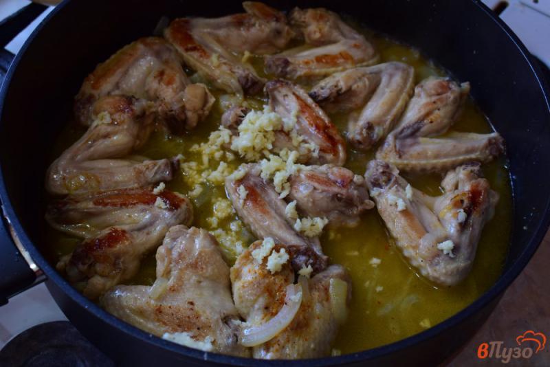 Фото приготовление рецепта: Куриные крылья тушеные с луком и чесноком шаг №3