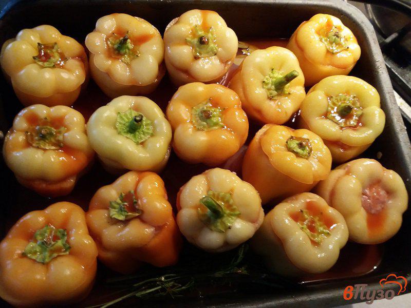 Фото приготовление рецепта: Фаршированный болгарский перец мясом и рисом в томатном соусе шаг №8