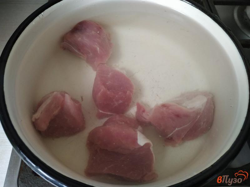 Фото приготовление рецепта: Зелёный борщ со свининой и перепелиными яйцами шаг №2