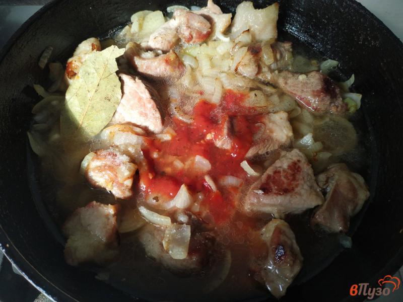 Фото приготовление рецепта: Свинина тушёная с луком в соусе сацебели шаг №5