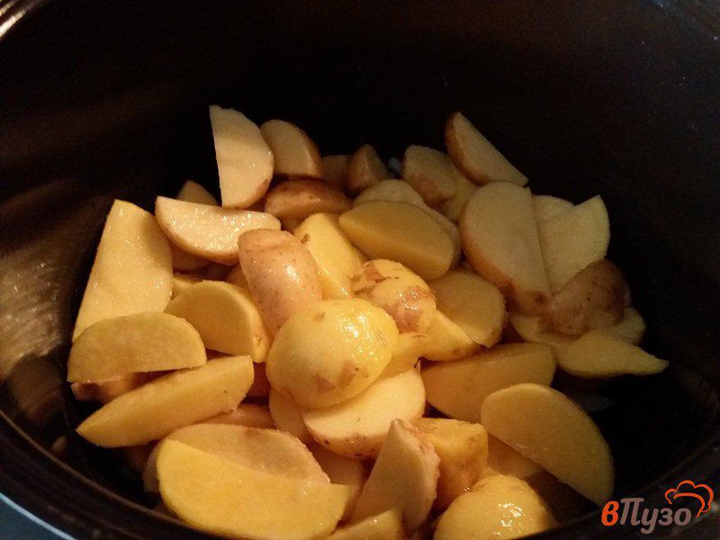 Фото приготовление рецепта: Запеченный картофель с луком на курином жире шаг №5