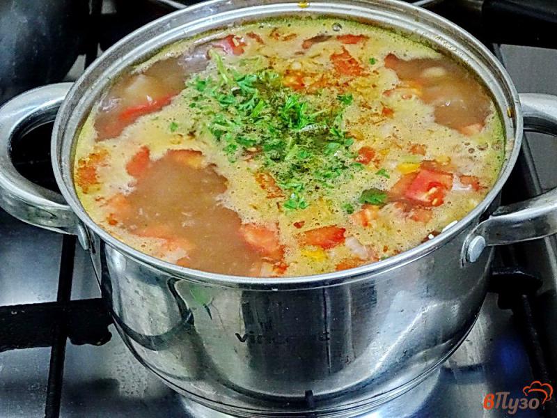 Фото приготовление рецепта: Суп с томатами и рисом шаг №7