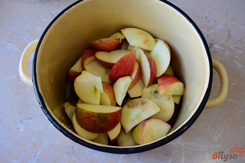 Фото приготовление рецепта: Яблочный компот со сливами и черноплодкой шаг №2
