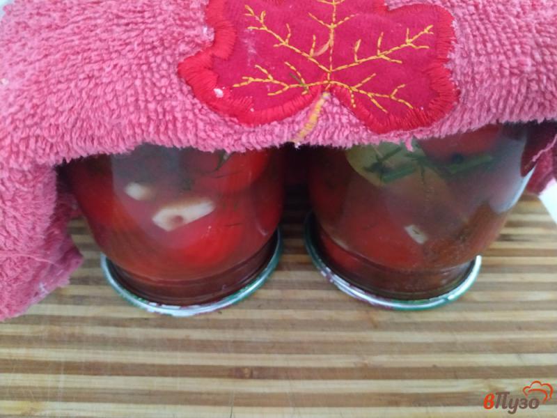 Фото приготовление рецепта: Консервированные помидоры с чесноком кетчупом и укропом шаг №12