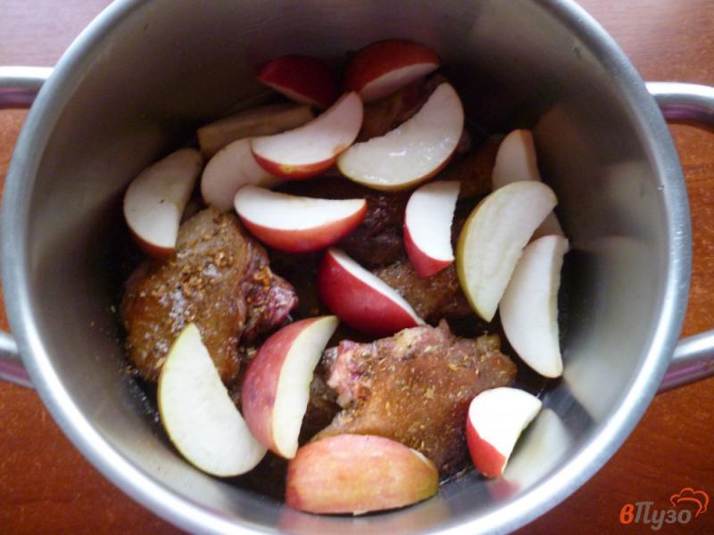 Фото приготовление рецепта: Утка с яблоками и луком в духовке шаг №4