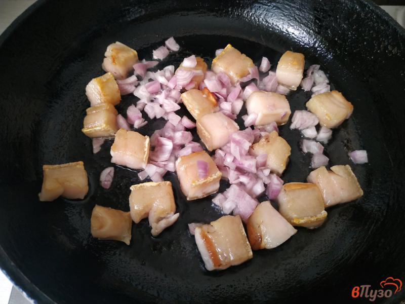 Фото приготовление рецепта: Капуста с салом и кетчупом запечённая в горшочке шаг №4