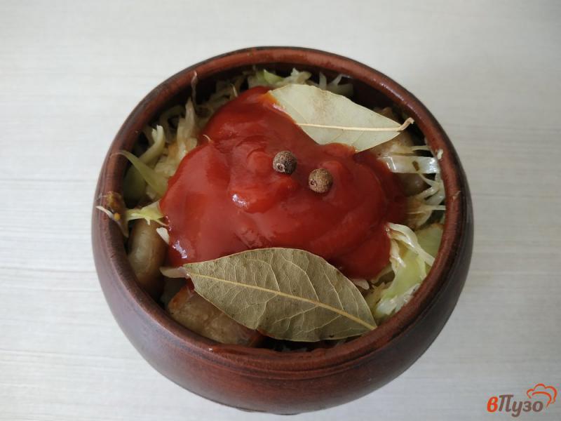 Фото приготовление рецепта: Капуста с салом и кетчупом запечённая в горшочке шаг №9
