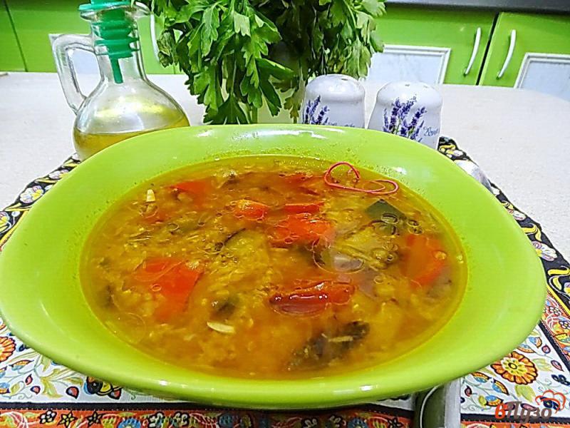Фото приготовление рецепта: Томатный чечевичный суп с баклажанами шаг №12