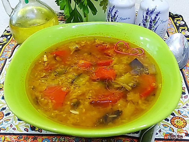 Фото приготовление рецепта: Томатный чечевичный суп с баклажанами шаг №11