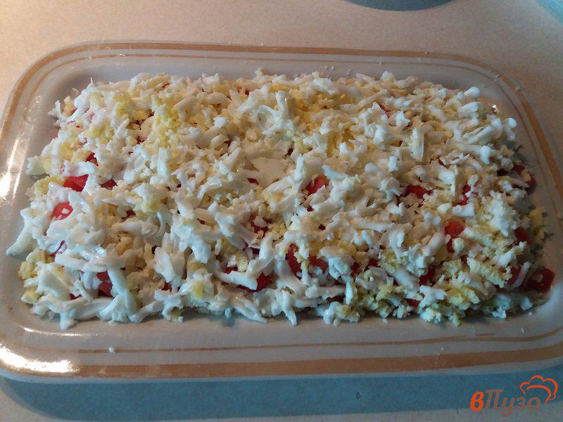 Фото приготовление рецепта: Слоёный салат с помидорами сыром и яйцом шаг №3
