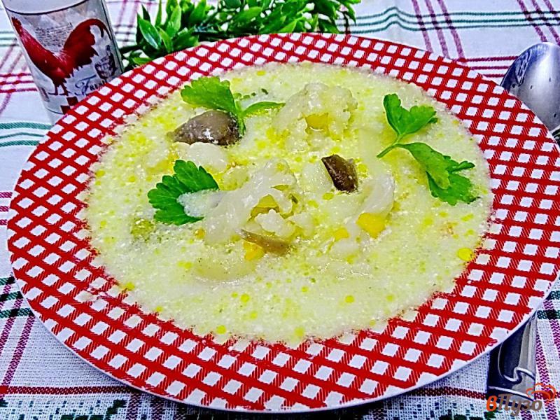 Фото приготовление рецепта: Суп с вешенками цветной капустой и сыром шаг №10
