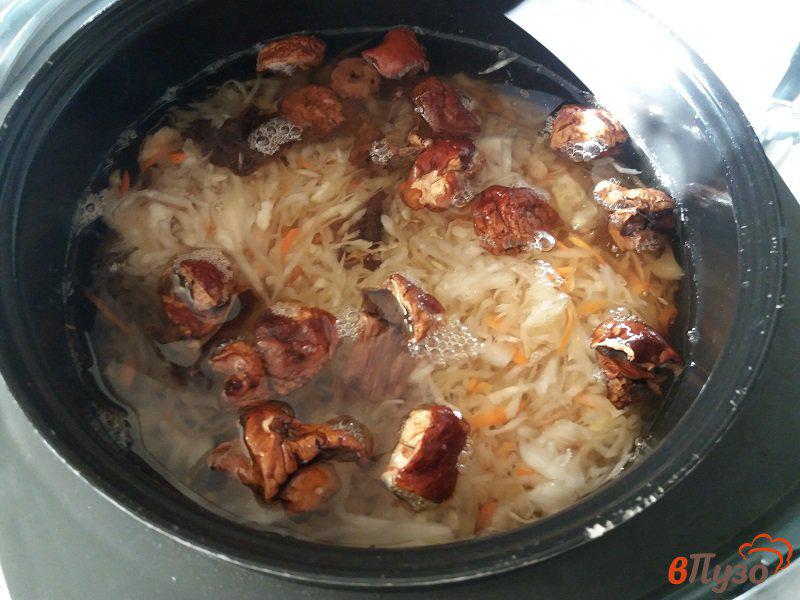 Фото приготовление рецепта: Щи из квашеной капусты с сушеными белыми грибами и свининой шаг №4