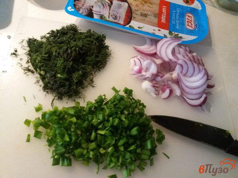 Фото приготовление рецепта: Салат из филе сельди с зеленью и кислым яблоком шаг №1