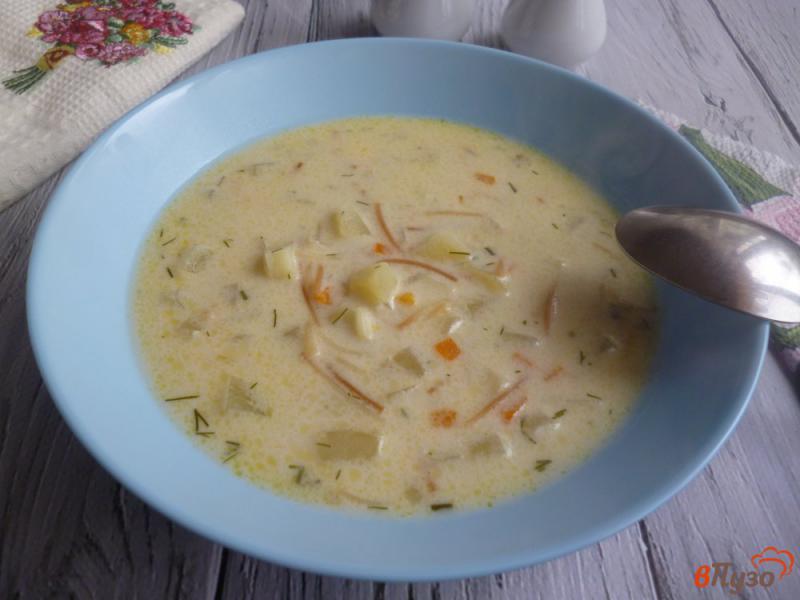 Фото приготовление рецепта: Сырный суп с вермишелью шаг №6