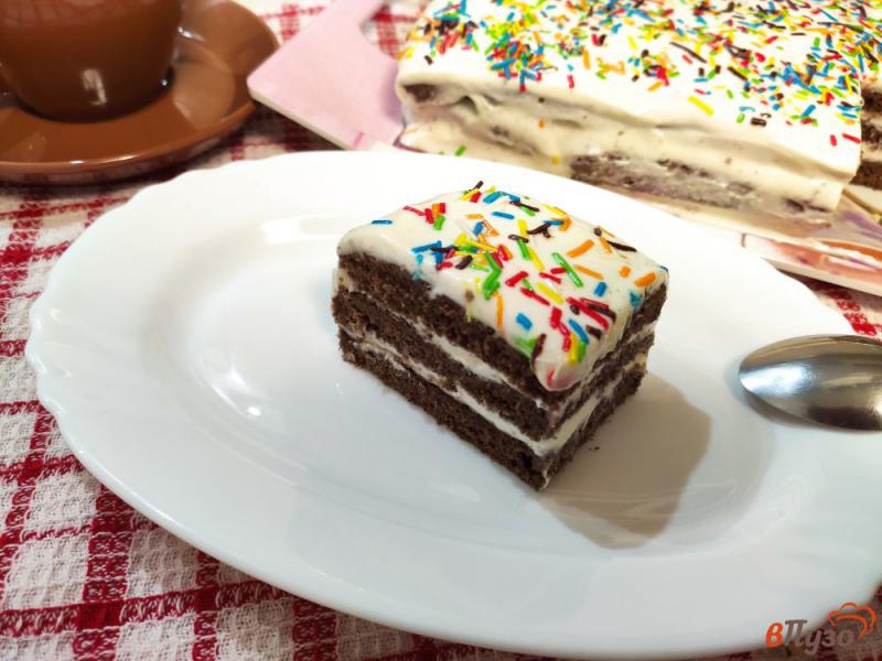 Фото приготовление рецепта: Торт с шоколадными коржами и творожно сметанным кремом шаг №13