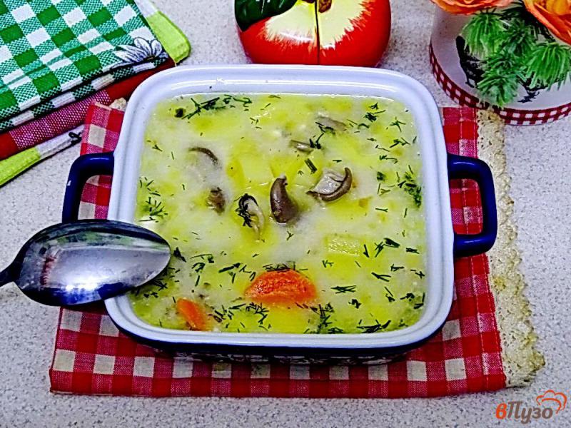 Фото приготовление рецепта: Суп с вешенками и плавленым сыром шаг №9