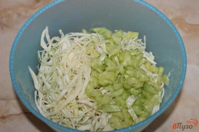 Фото приготовление рецепта: Салат из белокочанной капусты с колбасой и чесноком шаг №2