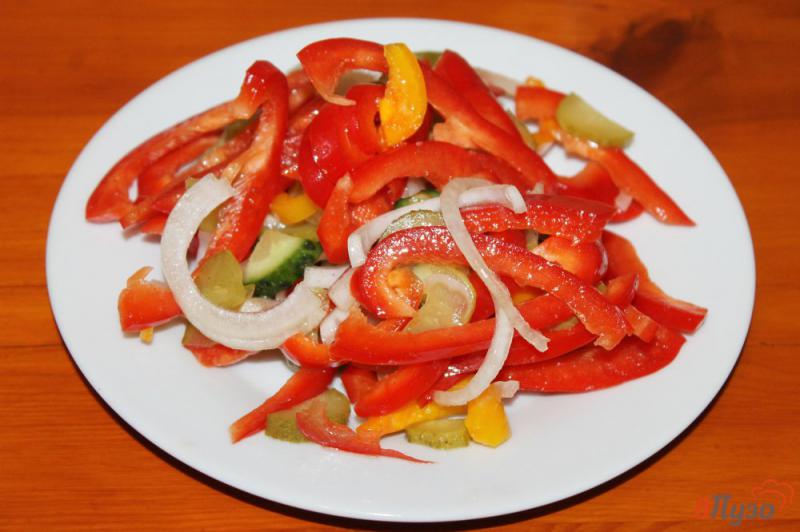 Фото приготовление рецепта: Салат из перца с луком и соленым огурцом шаг №6