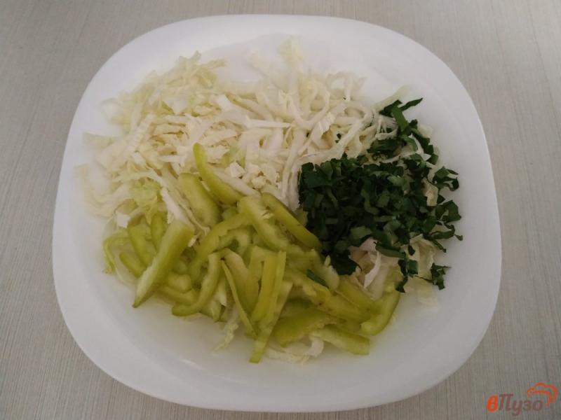Фото приготовление рецепта: Салат с пекинской капустой болгарским перцем и морковью по-корейски шаг №4