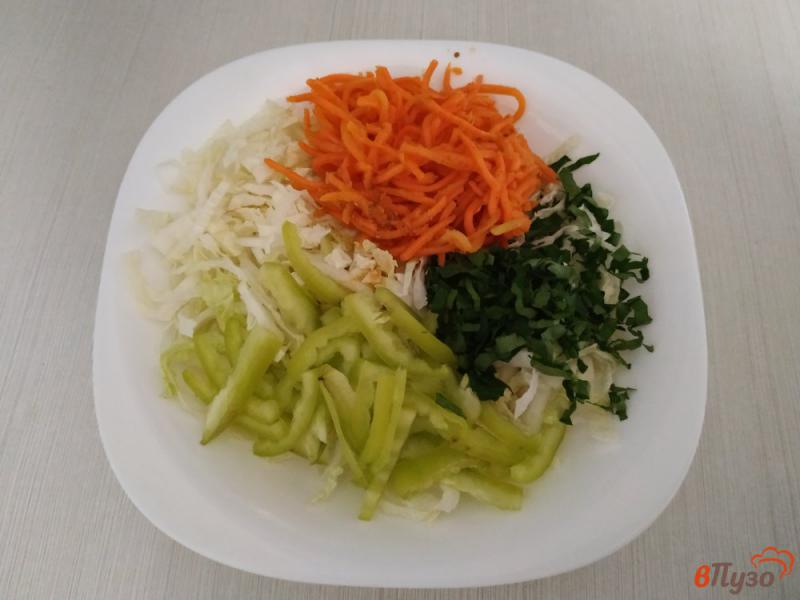 Фото приготовление рецепта: Салат с пекинской капустой болгарским перцем и морковью по-корейски шаг №5