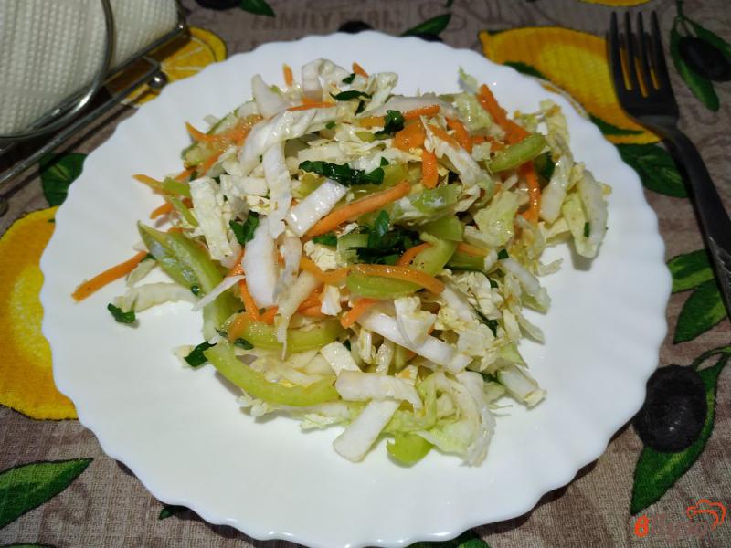 Фото приготовление рецепта: Салат с пекинской капустой болгарским перцем и морковью по-корейски шаг №7