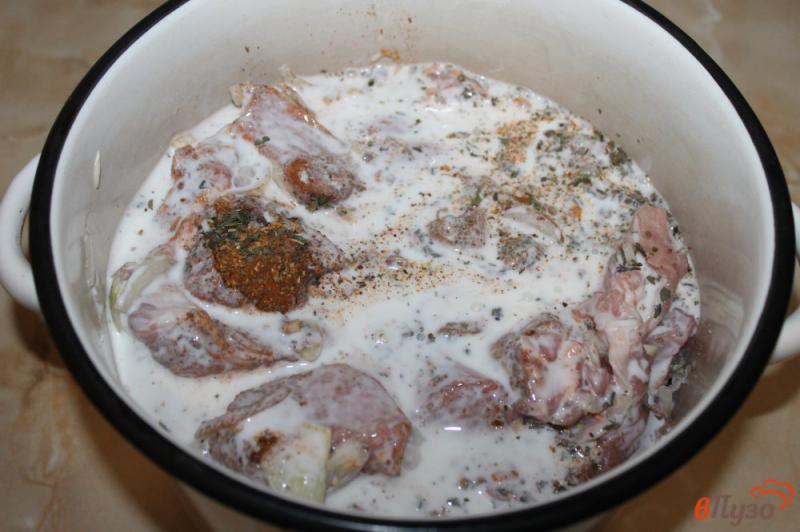 Фото приготовление рецепта: Свиной шашлык в маринаде с айраном и луком шаг №4