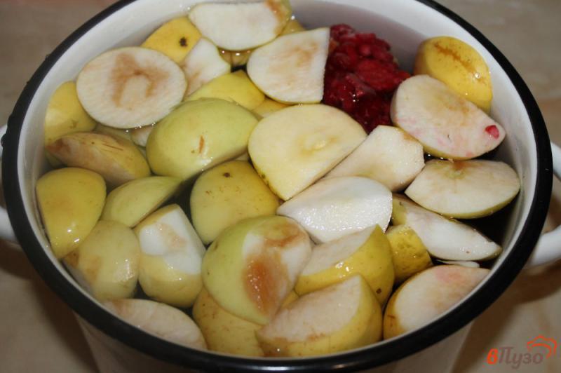 Фото приготовление рецепта: Яблочный компот с малиной и сливами шаг №4