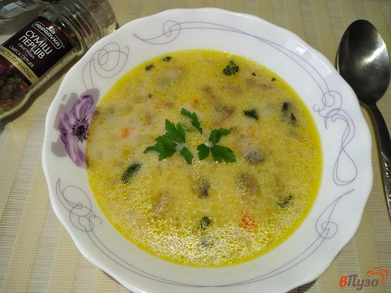 Фото приготовление рецепта: Луковый суп с плавленым сыром и грибами шаг №11
