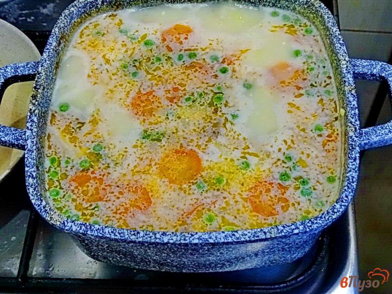 Фото приготовление рецепта: Суп из форели с горошком и плавленным сыром шаг №9